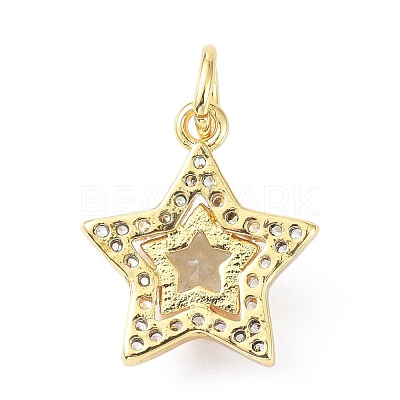Brass Cubic Zirconia Charms ZIRC-C022-07G-1