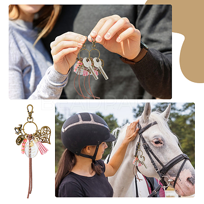 2Pcs Horse Theme Alloy & Glass & Acrylic Pendant Decorations HJEW-FH00082-1