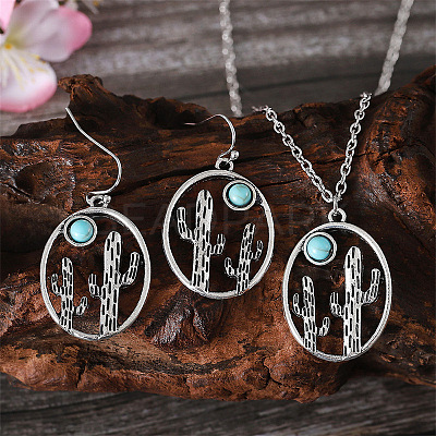 Alloy & Synthetic Turquoise Dangle Earrings & Pendant Necklaces Sets FS-WG3DEAB-01-1