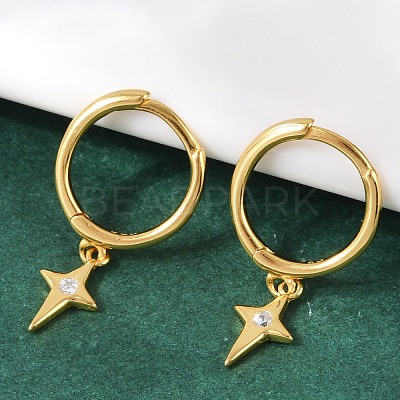 Star 925 Sterling Silver Micro Pave Clear Cubic Zirconia Hoop Earrings for Women EJEW-G427-03G-1