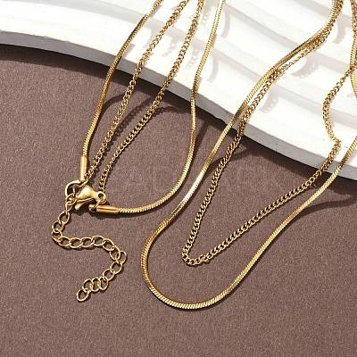 304 Stainless Steel Square Snake Chain Twisted Chain Double Layer Necklaces NJEW-S453-01G-B-1