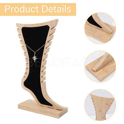 Foot Shaped Bamboo & Velvet Anklet Display Stands ODIS-WH0030-140A-1