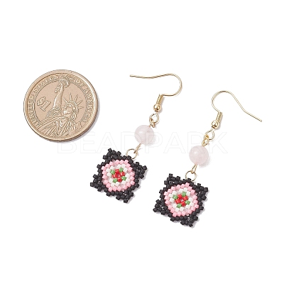 Handmade Glass Seed Beaded Window Lattice Pattern Dangle Earrings EJEW-MZ00560-02-1