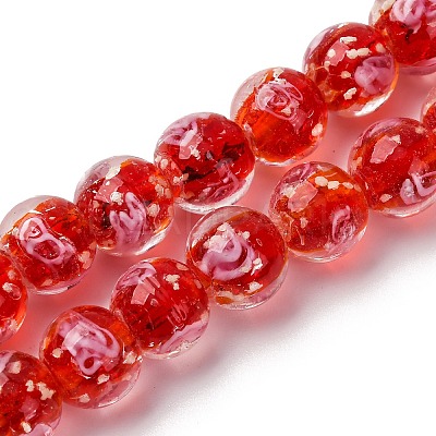 Luminous Handmade Glod Sand Lampwork Beads Strands LAMP-B028-03K-10mm-1