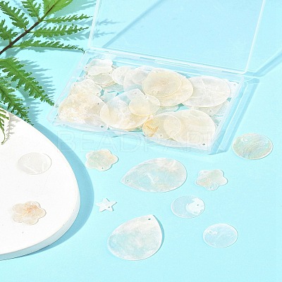 56Pcs 5 Styles Natural Capiz Shell Pendants SHEL-FS0001-08-1
