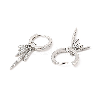 Clear Cubic Zirconia Leaf Dangle Hoop Earrings EJEW-P213-05P-1