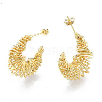 Brass Twist Crescent Moon Stud Earrings EJEW-N011-81LG-1