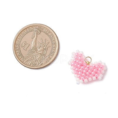 Glass Seed Beaded Heart Pendants PALLOY-MZ01018-1