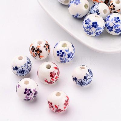 Floral Printed Porcelain Beads PORC-CF187Y-CF190Y-1