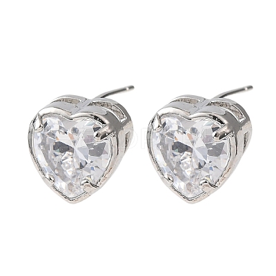 Brass Micro Pave Clear Cubic Zirconia Stud Earrings EJEW-C174-02A-P-1