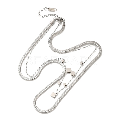 201 Stainless Steel Double Layer Snake Chain Necklaces STAS-B076-04P-1