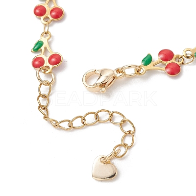 304 Stainless Steel Enamel Red Cherry Link Anklets for Women AJEW-AN00773-1
