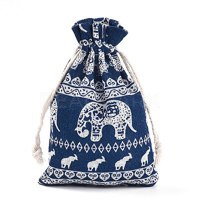 Elephant Printed Polycotton(Polyester Cotton) Packing Pouches Drawstring Bags ABAG-T004-10x14-38-1