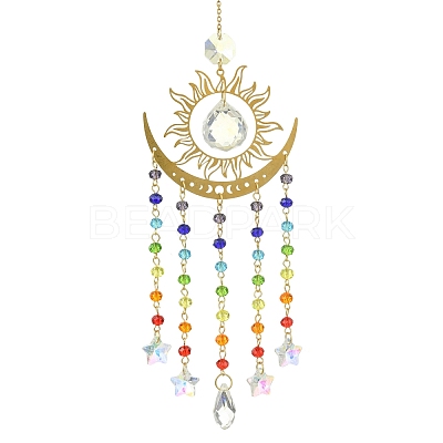Brass & 304 Stainless Steel Sun Moon Suncatchers HJEW-JM05014-1