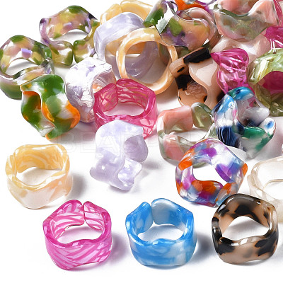 Resin Wave Cuff Ring RJEW-T022-011-1