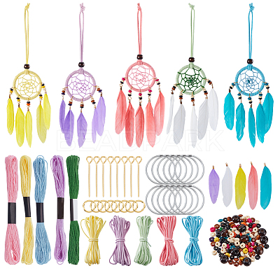 DIY Woven Net/Web with Feather Making Kits DIY-GA0008-81-1