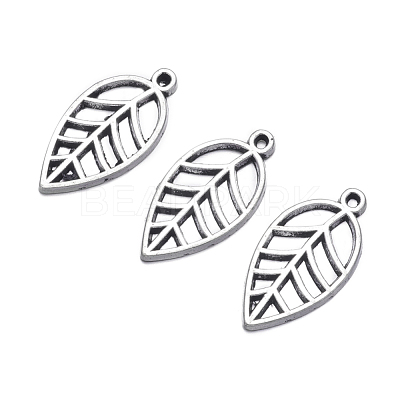 Antique Silver Alloy Leaf Pendants X-TIBEB-A101914-AS-LF-1