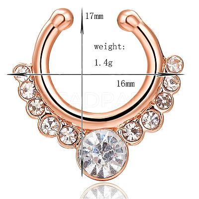 Personality Brass Cubic Zirconia Clip-on Nose Septum Rings AJEW-EE0002-001G-01-1