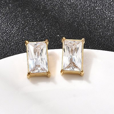 304 Stainless Steel Rhinestone Rectangle Stud Earrings X-EJEW-K268-51G-1