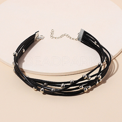 Alloy Round Bead PU Leather Multi-strand Choker Necklaces for Women WGA79C6-01-1