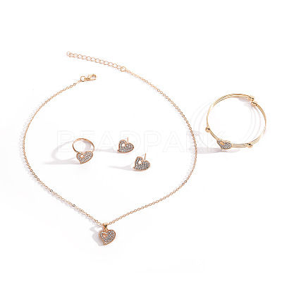 Alloy Crystal Rhinestone Pendant Necklace & Stud Earring & Ring & Cuff Bangle Sets FS-WG56C82-02-1