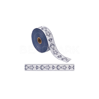 25M Polyester Jacquard Flower Ribbon OCOR-WH0088-82B-1