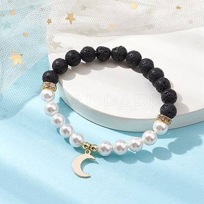 Moon 304 Stainless Steel Charm Bracelets BJEW-JB10310-01-1