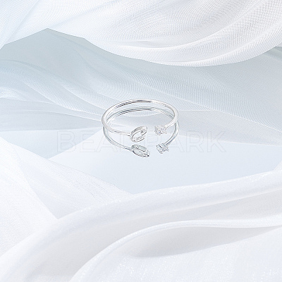 1Pc Letter Brass Rhinestone Open Cuff Rings for Women AJEW-LP0004-47C-S-1