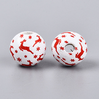 Christmas Spray Painted Schima Wood Beads WOOD-T032-35I-1