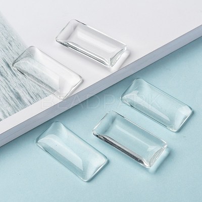 Transparent Rectangle Glass Cabochons GGLA-R025-38x19-1