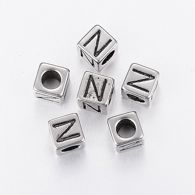 304 Stainless Steel Large Hole Letter European Beads LS-STAS-H428-01AS-N-1