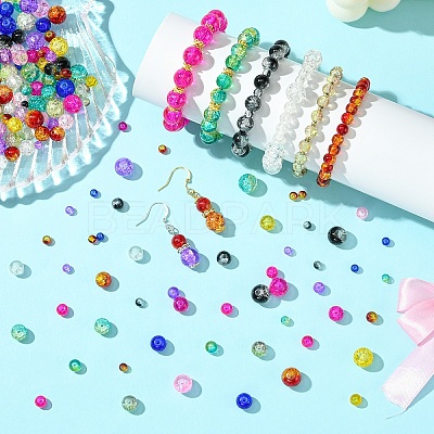 400Pcs 4 Styles Spray Painted Crackle Glass Beads CCG-YW0001-20A-1
