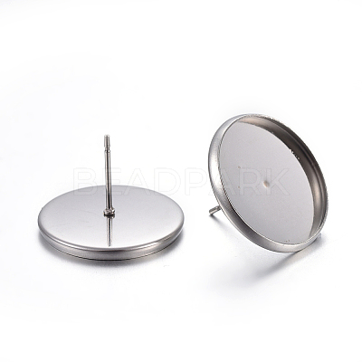 Flat Round 304 Stainless Steel Stud Earring Settings LS-STAS-I323-6mm-P-1