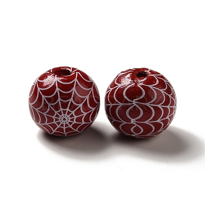 Halloween Printed Spider Webs Colored Wood European Beads X1-WOOD-K007-04E-1