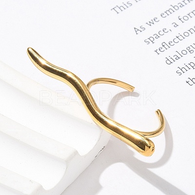 304 Stainless Steel Bar Open Cuff Rings for Women RJEW-Z077-01G-10-1