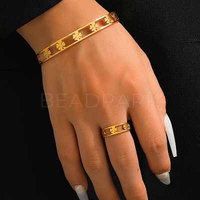 304 Stainless Steel Cuff Bangle & Cuff Rings Sets SJEW-Z003-01G-1
