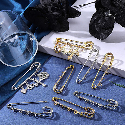 16Pcs 2 Colors Iron Rhinestone Safety Pins FIND-SC0022-23A-1