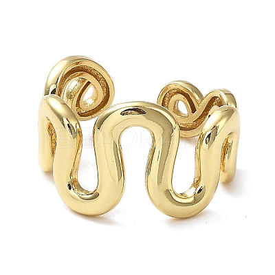 Rack Plating Brass Twist Wave Open Cuff Rings for Women RJEW-Q777-07G-1