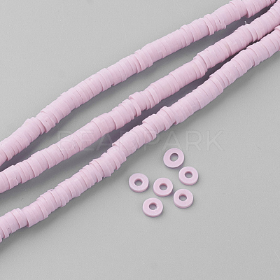 Flat Round Handmade Polymer Clay Bead Spacers X-CLAY-R067-4.0mm-26-1