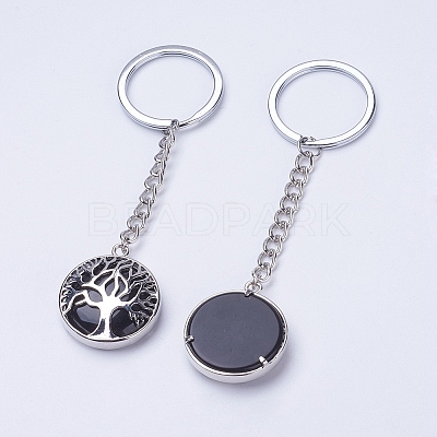 Natural Dyed & Heated Black Agate Keychain KEYC-E023-02G-1