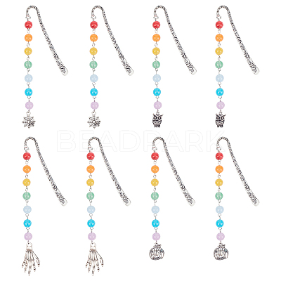 8Pcs 4 Style Tibetan Style Alloy Pendant Bookmarks for Halloween's Day AJEW-FG0002-69-1