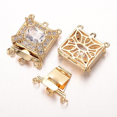 Brass Cubic Zirconia Box Clasps ZIRC-O020-07-NR-1