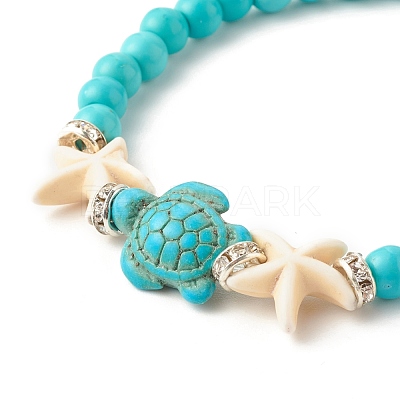 Synthetic Turquoise(Dyed) Starfish & Turtle Stretch Bracelet BJEW-JB07702-02-1