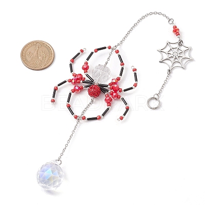Spider Glass Beaded Hanging Ornaments HJEW-TA00172-02-1