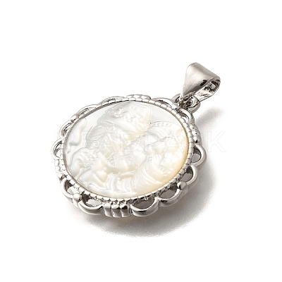 Brass with Natural Shell Carved Pendants KK-Z091-06P-02-1