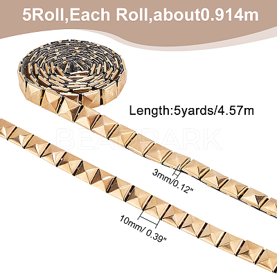 5 Yards Stainless Steel Square Rivet Studed Cord STAS-WR0001-01G-1