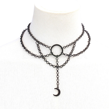 Moon Zinc Alloy Tassel Layered Choker Necklaces FS-WG2E652-03-1