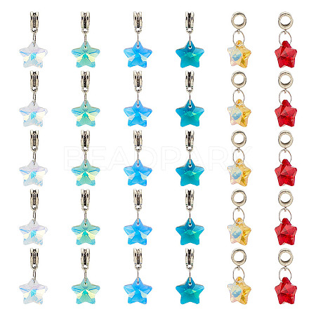 30Pcs 6 Colors Glass European Dangle Charms PALLOY-GO00005-1