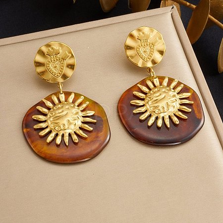 304 Stainless Steel & Resin Stud Dangle Earrings for Women LS-SA-CBA717A-01G-01-1