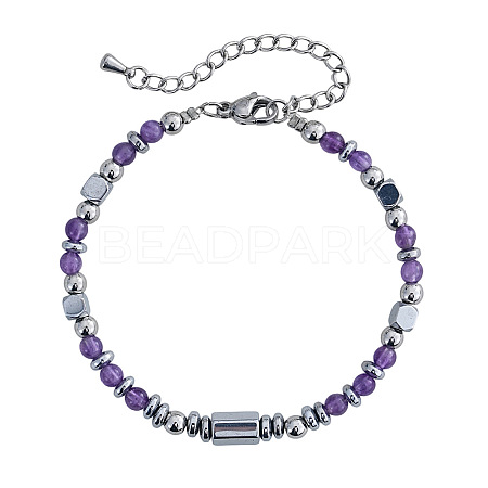 Natural Amethyst & Stainless Steel Beaded Bracelets for Women ID8226-9-1